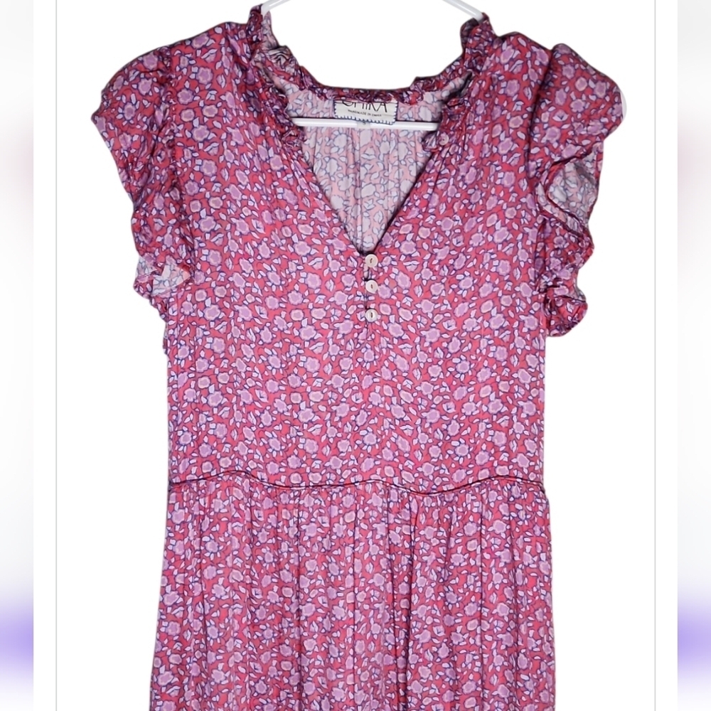 Omika Wilora Mini Dress Felice Orchid Sz Small Anthropologie Floral Cottage Core - Picture 6 of 15